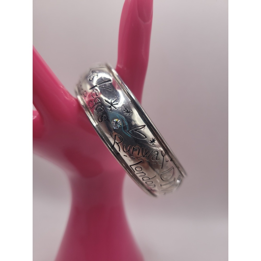 Brighton Silver Tone Travel Cities Fashion Hinged Cuff Bracelet Crystal Accent
